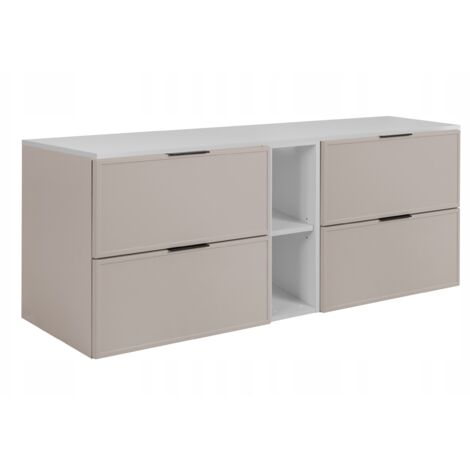 Armoire de salle de bain - SLIM - 140,6 cm - Cachemire - 3 couleurs de poignées incluses GRATUITEMENT - avec plateau blanc et étagère - Suspendue (1/5)