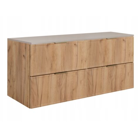 Armoire de salle de bain - SLIM - 160,6 cm - Marron - 3 couleurs de poignées incluses GRATUITEMENT - avec plateau beige - 4 tiroirs - Suspendu (1/5)