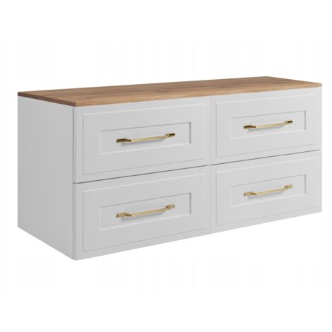 Armoire de salle de bain suspendue - 120 cm - blanc, marron - MDF - avec 4 tiroirs - Moderne