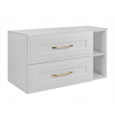 Armoire de salle de bain suspendue - 80 cm - Blanc - MDF - avec 2 tiroirs et étagère - Moderne (1/5)