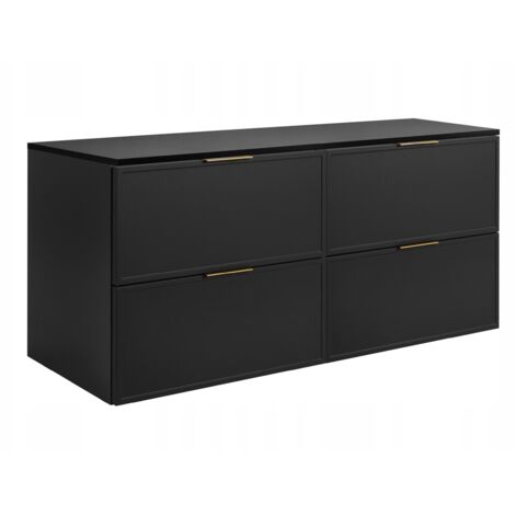 Armoire de salle de bain - SLIM - 120,6 cm - Gris foncé - 3 couleurs de poignées incluses GRATUITEMENT - avec plateau gris foncé - 4 tiroirs - Suspendu (1/5)