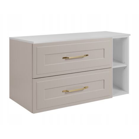 Armoire de salle de bain suspendue - 80 cm - Beige, Blanc - MDF - avec 2 tiroirs et étagère - Moderne (1/5)