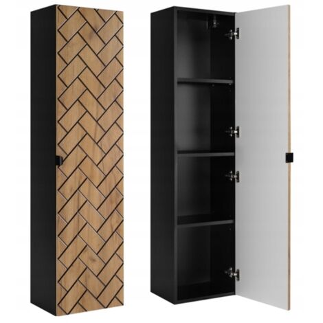 Meuble de salle de bains Marron mat L/H/P env. 35/136/27 cm Meuble de salle de bains, armoire de salle de bains, armoire haute de salle de bains 1 porte Softclose (1/5)