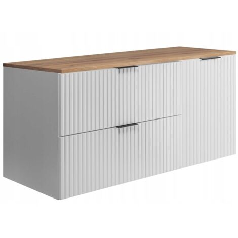 Armoires de salle de bain 120cm Blanc Mat - Bois L/H/P 120/57/46 cm Portes cannelées - Plaque brune - Meubles de salle de bain - Armoire de salle de bain (1/5)