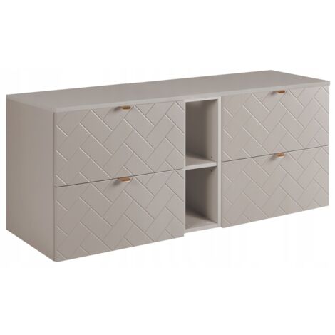 Meuble sous lavabo 140 cm - Beige Mat - Armoires de Salle de Bains - Meubles de Salle de Bains - Vasque Sous-meuble - Plan de Travail - Bibliothèque