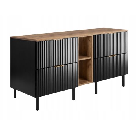 Meuble sous-vasque avec pieds - 140/73,6/46 L/H/P - Noir Mat - Meubles de salle de bains, lavabo, armoire de salle de bains Etagère, plan de travail - Marron (1/5)
