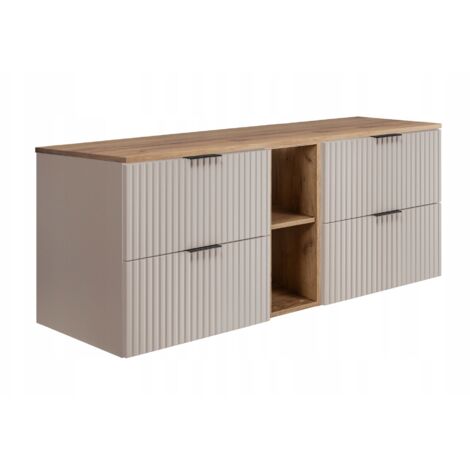 armoire sous lavabo 140 cm - beige mat - meubles de salle de bain, lavabo, armoire de salle de bain  étagère, plan de travail - marron