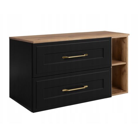 Armoire de salle de bain suspendue - 80 cm - noir, marron - MDF - avec 2 tiroirs et étagère - Moderne (1/5)
