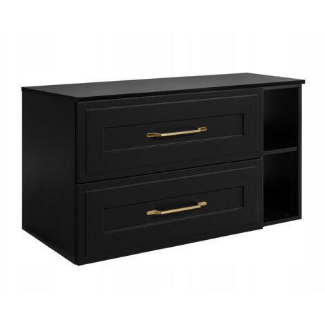 Armoire de salle de bain suspendue - 80 cm - Noir - MDF - avec 2 tiroirs et étagère - Moderne (1/5)