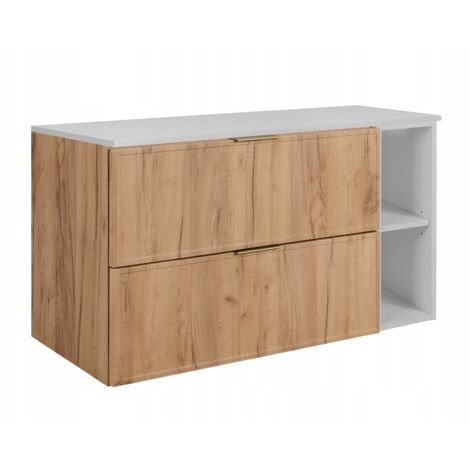 Armoire de salle de bain - SLIM - 100,6 cm - Marron - 3 couleurs de poignées incluses GRATUITEMENT - avec plateau et étagère blancs - Suspendue (1/5)