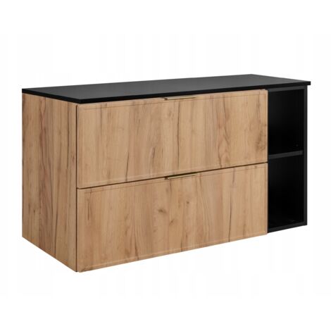 Armoire de salle de bain - SLIM - 100,6 cm - Marron - 3 couleurs de poignées incluses GRATUITEMENT - avec plateau et étagère noirs - Suspendue (1/5)