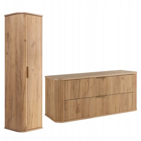 Ensemble de meubles de salle de bains - 120,4 cm - 2 pièces - Marron - Façades MDF de haute qualité - Meubles de salle de bains - Armoire haute - Meubles sous lavabo