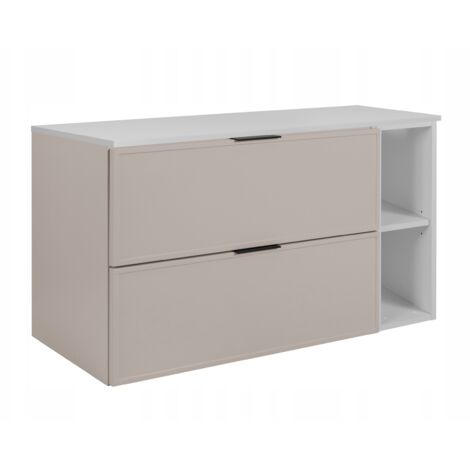 Armoire de salle de bain - SLIM - 80,6 cm - Cachemire - 3 couleurs de poignées incluses GRATUITEMENT - avec plateau blanc et étagère - Suspendue (1/5)