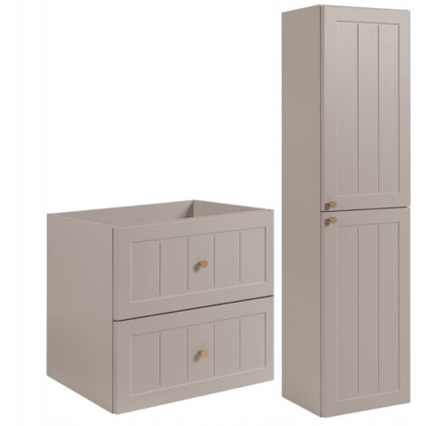 Ensemble de meubles de salle de bains - 60 cm armoire + 136 cm armoire haute - Beige - Ensemble de meubles de salle de bains - Armoires de salle de bains (1/5)