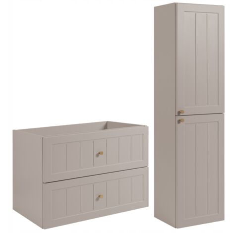 Ensemble de meubles de salle de bains - 80 cm armoire + 136 cm armoire haute - Beige - Ensemble de meubles de salle de bains - Armoires de salle de bains (1/5)