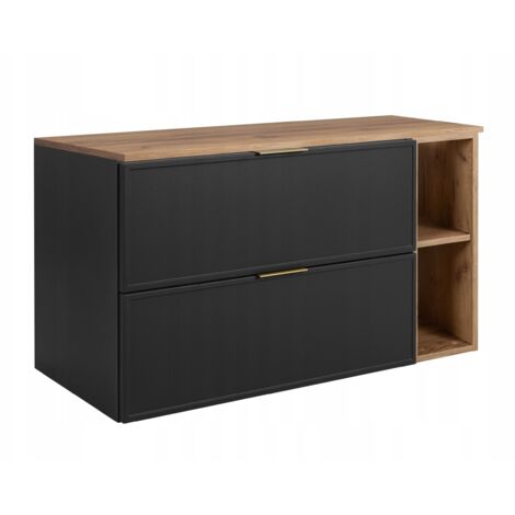 Armoire de salle de bain - SLIM - 100,6 cm - Gris foncé - 3 couleurs de poignées incluses GRATUITEMENT - avec plateau et étagère marron - Suspendue (1/5)
