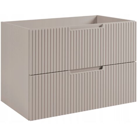 Armoire de salle de bain suspendue - 80 cm - Beige - Façades élégantes en MDF - Armoire suspendue avec tiroirs - Meubles de salle de bain - Meubles de salle de bain en bois