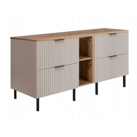 Meuble sous-vasque avec pieds - 140/73,6/46 L/H/P - Beige Mat - Meubles de salle de bains, lavabo, armoires de salle de bains Etagère, plan de travail - Marron (1/5)
