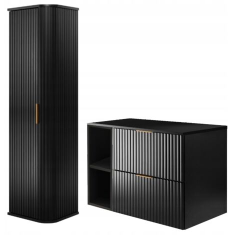 Ensemble de meubles de salle de bains - noir mat - étagère 80/57/46 cm & 35/139/31 cm Meubles sous-vasque, meubles de salle de bains, armoire haute, armoire de salle de bains (1/5)