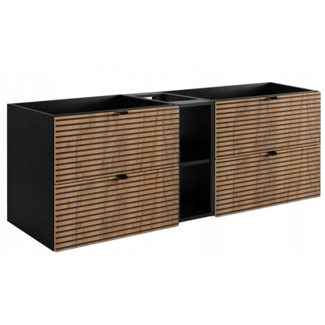 Meuble de salle de bains Brun mat, noir L/H/P env. 140/57/46 cm Meuble sous-lavabo, meuble de salle de bains Etagère, plateau - noir, LOFT (1/5)