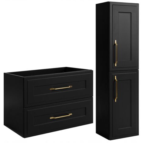 Ensemble de meubles de salle de bain - 80 cm & 136 cm - Noir Mat - Design élégant - Ensemble de salle de bain élégant - Armoire de salle de bain - CLASSIC (1/5)