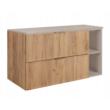 Armoire de salle de bain - SLIM - 100,6 cm - Marron - 3 couleurs de poignées incluses GRATUITEMENT - avec plateau et étagère beige - Suspendue (1/5)