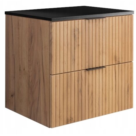 Meuble sous lavabo - 60cm  Marron mat - Chêne  L/H/P 60/57/46cm  2 tiroirs Softclose  Armoires de salle de bains, meubles de salle de bains, meubles bas