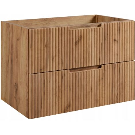 Armoire de salle de bain suspendue - 80 cm - Chêne brun - Façades élégantes en MDF - Armoire suspendue avec tiroirs - Meuble de salle de bain - Meuble de salle de bain en bois