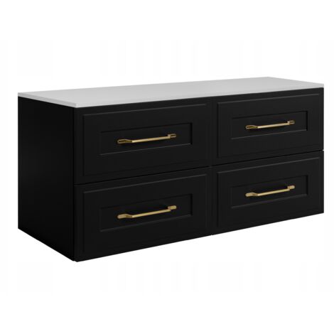 Armoire de salle de bain suspendue - 120 cm - noir, blanc - MDF - avec 4 tiroirs - Moderne (1/5)