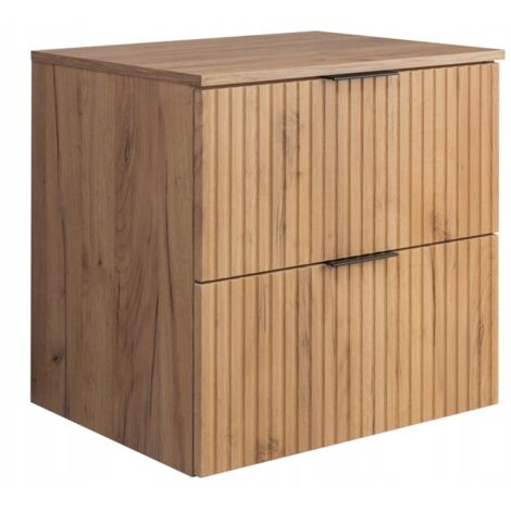 Meuble sous lavabo - 60cm  Marron mat - Chêne  L/H/P 60/57/46cm  2 tiroirs Softclose  Armoires de salle de bains, meubles de salle de bains, meubles bas