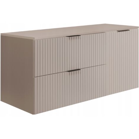 Armoires de salle de bain 120cm  Beige Mat - Bois  L/H/P 120/57/46 cm  Portes striées - Plaque beige - Meubles de salle de bain - Armoire de salle de bain