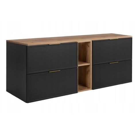 Armoire de salle de bain - SLIM - 140,6 cm - Gris foncé - 3 couleurs de poignées incluses GRATUITEMENT - avec plateau et étagère marron - Suspendue (1/5)