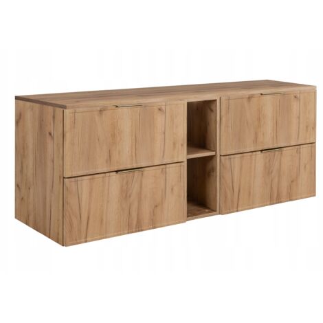 Armoire de salle de bain - SLIM - 140,6 cm - Marron - 3 couleurs de poignées incluses GRATUITEMENT - avec plateau et étagère marron - Suspendue (1/5)