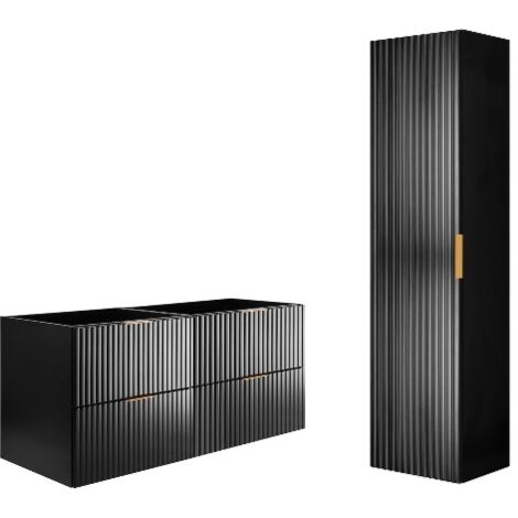 Ensemble de meubles de salle de bains - noir mat 120/57/46 cm & 35/136/27 cm Meubles sous-vasque, meubles de salle de bains, armoires hautes, armoires de salle de bains (1/5)