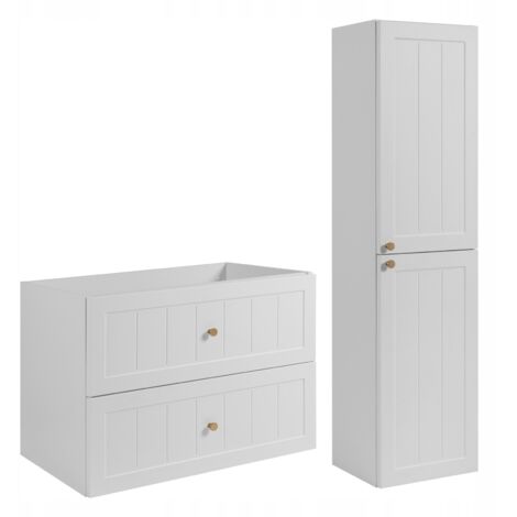 Ensemble de meubles de salle de bains - 80 cm armoire + 136 cm armoire haute - Blanc - Meubles de salle de bains blancs - Armoires de salle de bains (1/5)