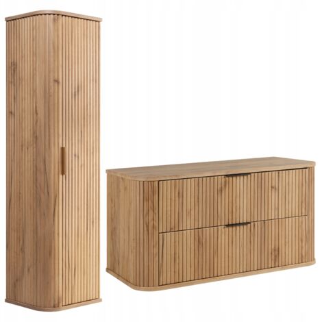 Ensemble de meubles de salle de bains - 100,4 cm - 2 pièces - Marron - Façades MDF de haute qualité - Meubles de salle de bains - Armoire haute - Meubles sous lavabo