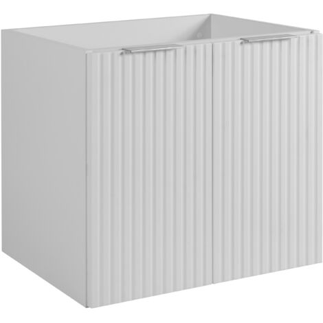 Armoire de salle de bain 60cm Blanc Mat - Bois L/H/P 60/57/46 cm Portes striées - Sans plateau - 2 étagères - Meuble de salle de bain - Armoire de salle de bain (1/5)