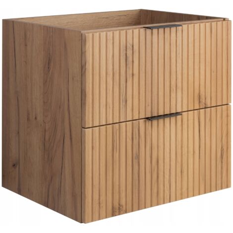 Meuble sous-lavabo 60cm  Brun mat - Chêne  L/H/P 60/57/46cm  2 tiroirs Softclose  Armoires de salle de bains, meubles de salle de bains, meubles bas