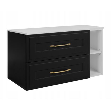 Armoire de salle de bain suspendue - 100 cm - noir, blanc - MDF - avec 2 tiroirs et étagère - Moderne (1/5)