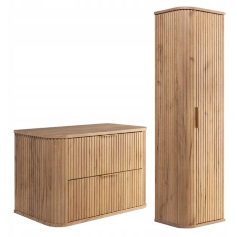 Ensemble de meubles de salle de bains - Marron Mat 80/52/41 cm & 35/139/31 cm Meubles sous-vasque, meubles de salle de bains, armoire haute, armoire de salle de bains - Chêne Craft