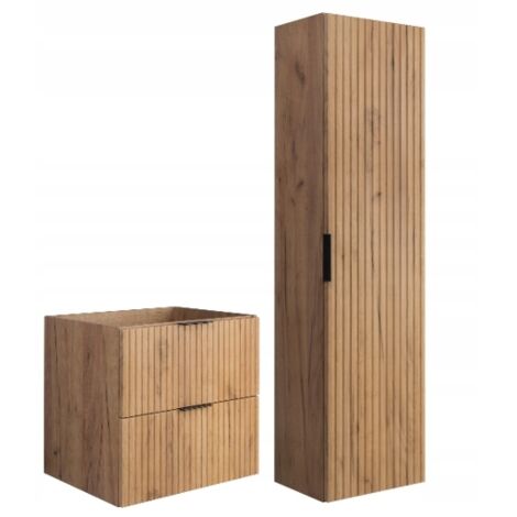 Ensemble de meubles de salle de bains - Marron Mat - Chêne Craft 60/57/46 cm & 35/136/27 cm Meubles sous-vasque, meubles de salle de bains, armoire haute, armoire de salle de bains (1/5)