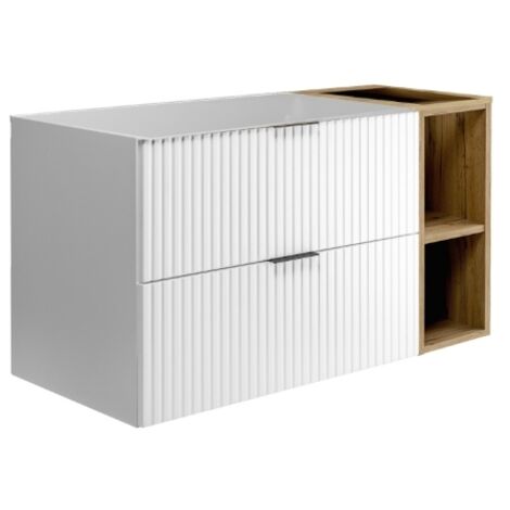 Meuble sous-vasque - 100/57/46 cm L/H/P - Blanc Mat - Meubles de salle de bains, lavabo, armoires de salle de bains, meubles de salle de bains  Etagère - Marron