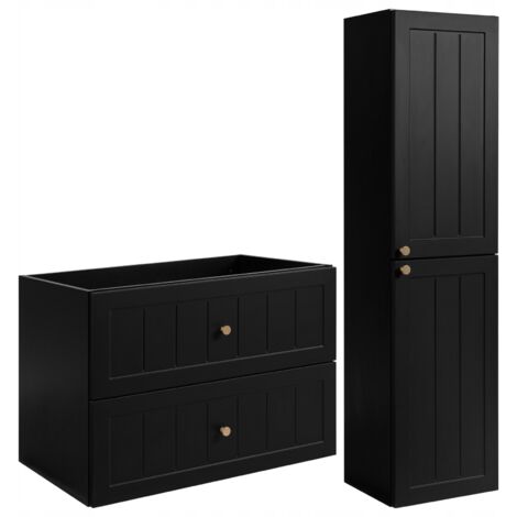 Ensemble de meubles de salle de bains - 80 cm armoire + 136 cm armoire haute - noir - Ensemble de meubles de salle de bains - Armoires de salle de bains (1/5)