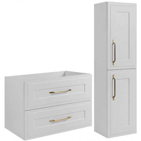 Ensemble de meubles de salle de bain - 80 cm & 136 cm - Blanc Mat - Design moderne - Salle de bain design moderne - Armoire de salle de bain blanche - CLASSIC (1/5)