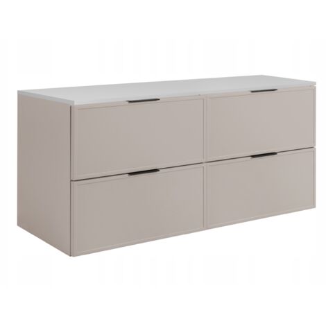 Armoire de salle de bain - SLIM - 160,6 cm - Cachemire - 3 couleurs de poignées incluses GRATUITEMENT - avec plateau blanc - 4 tiroirs - Suspendu (1/5)
