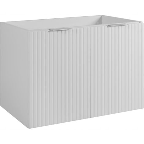 Armoire de salle de bain 80cm  Blanc Mat - Bois  L/H/P 80/57/46 cm  Portes striées - Sans plateau - 2 étagères - Meuble de salle de bain - Armoire de salle de bain (1/5)