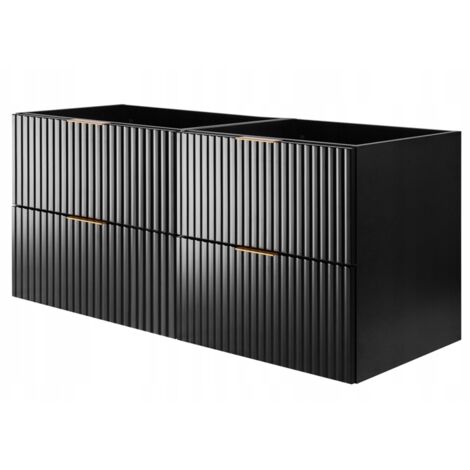 Meuble de Salle de Bain Suspendu - 160 cm - Noir - Design Élégant - Fronts Rainurés