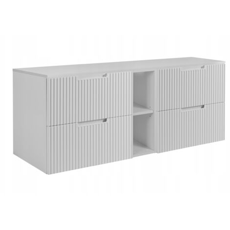 Meuble de salle de bain Vena 140 cm - Blanc - Design moderne - Fronts rainurés et pratique