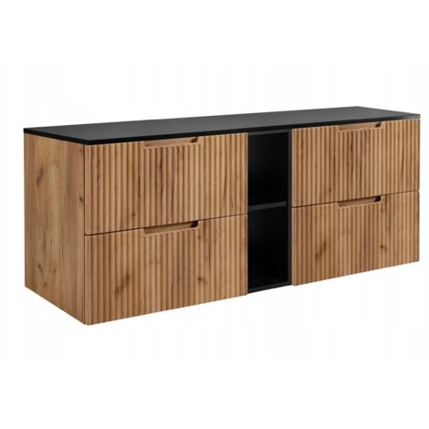 Meuble de Salle de Bain VENA - 140 cm - Chêne Noir - Fronts Rippés - Design Moderne et Pratique