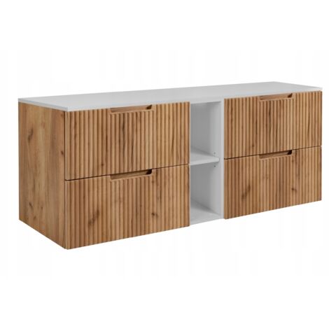 Meuble de salle de bain Vena - 140 cm - Chêne doré - Fronts rainurés - Soft close